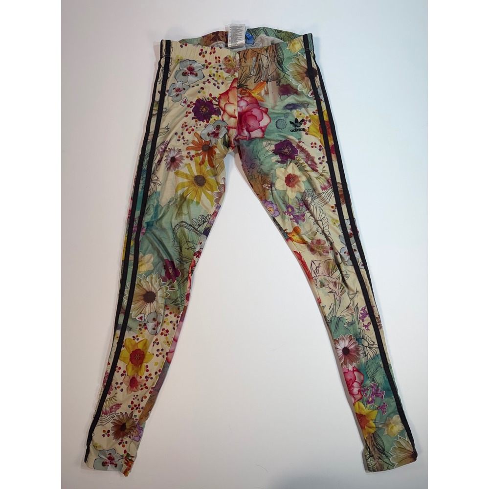 Adidas Originals Floral Print Leggings Womens Small Multi Color Three Stripe